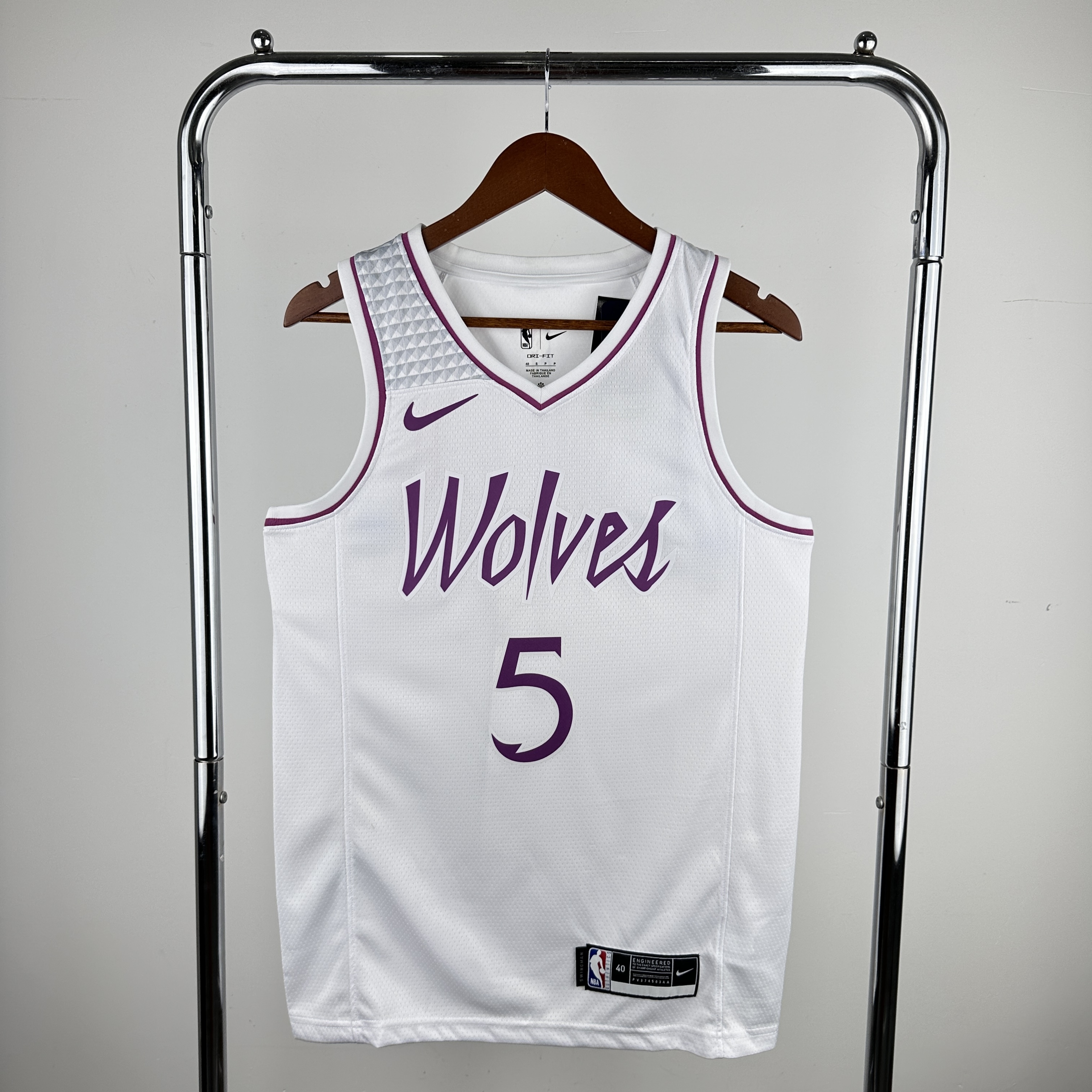 Men Minnesota Timberwolves #5 Edwards White Throwback Nike 2024 NBA Jersey